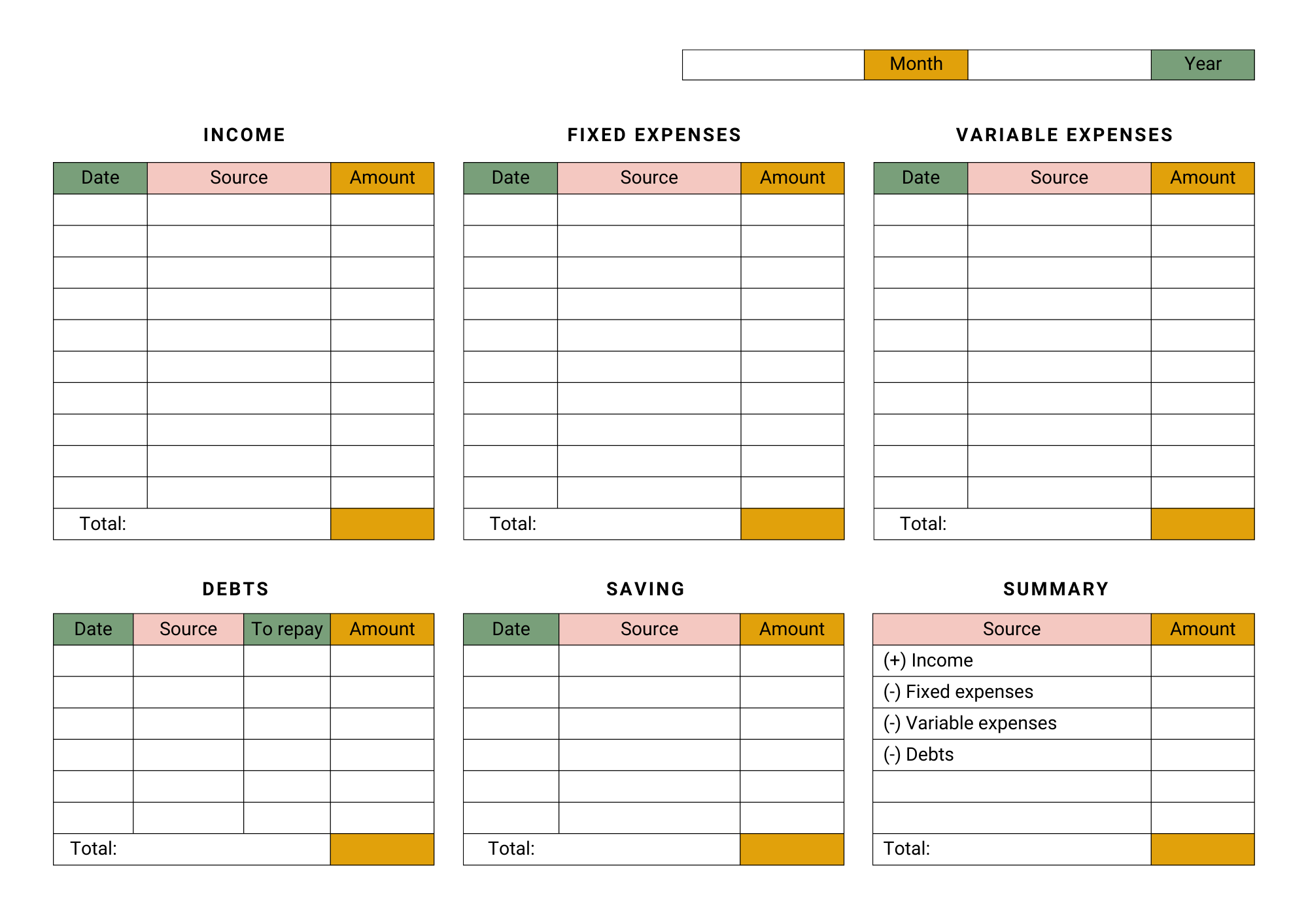 Monthly Budget Planner –  Editable Canva Template Pages | Income, Expenses, Savings Tracker (Printable + Digital)